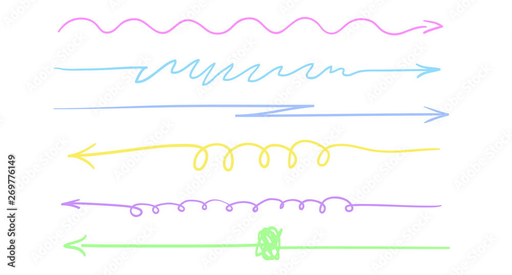 Set of hand drawn multicolored arrows. Line art. Colorful illustration. Sketchy doodles for work Set of hand drawn multicolored arrows. Line art. Colorful illustration. Sketchy doodles for work