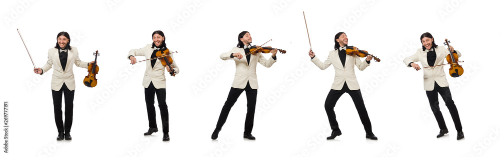 Man with violin playing on white Man with violin playing on white
