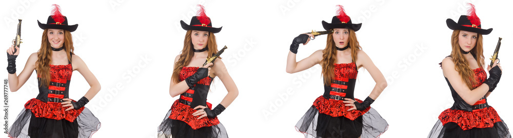 Woman pirate with gun isolated on white Woman pirate with gun isolated on white