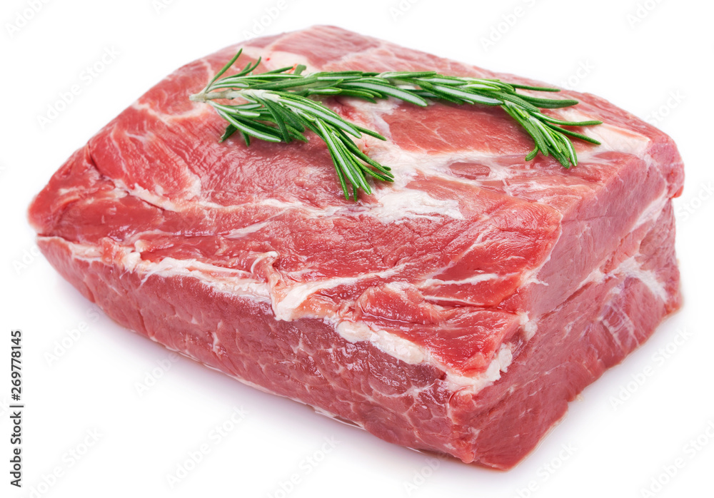 Raw pork on white background