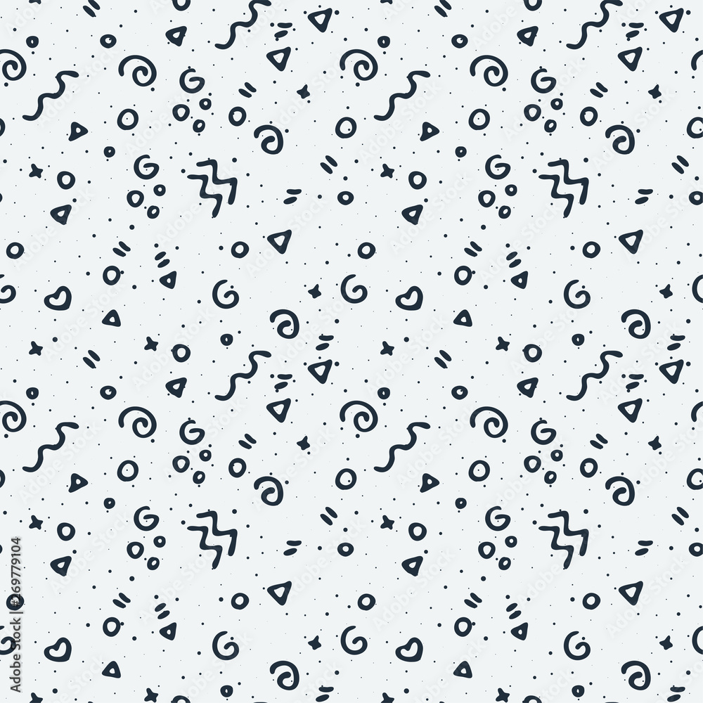 Seamless memphis doodle pattern with cute elements