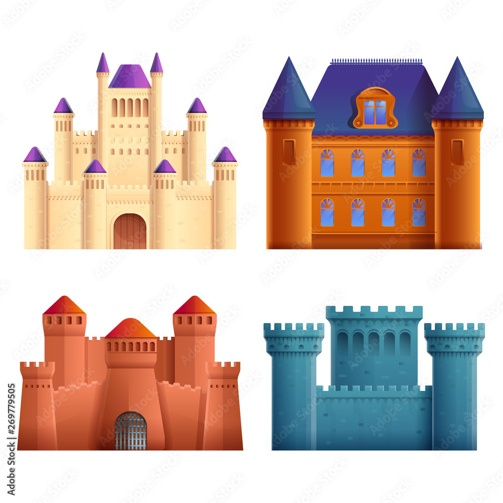 set of beautiful cartoons castles, vector illustration