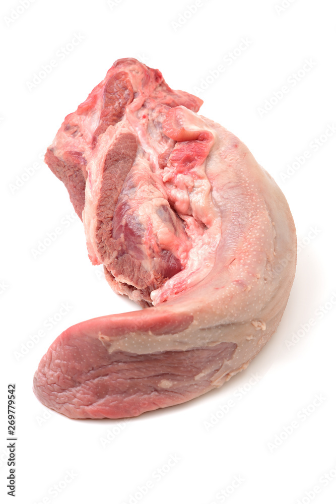 raw pork tongue isolated on white background
