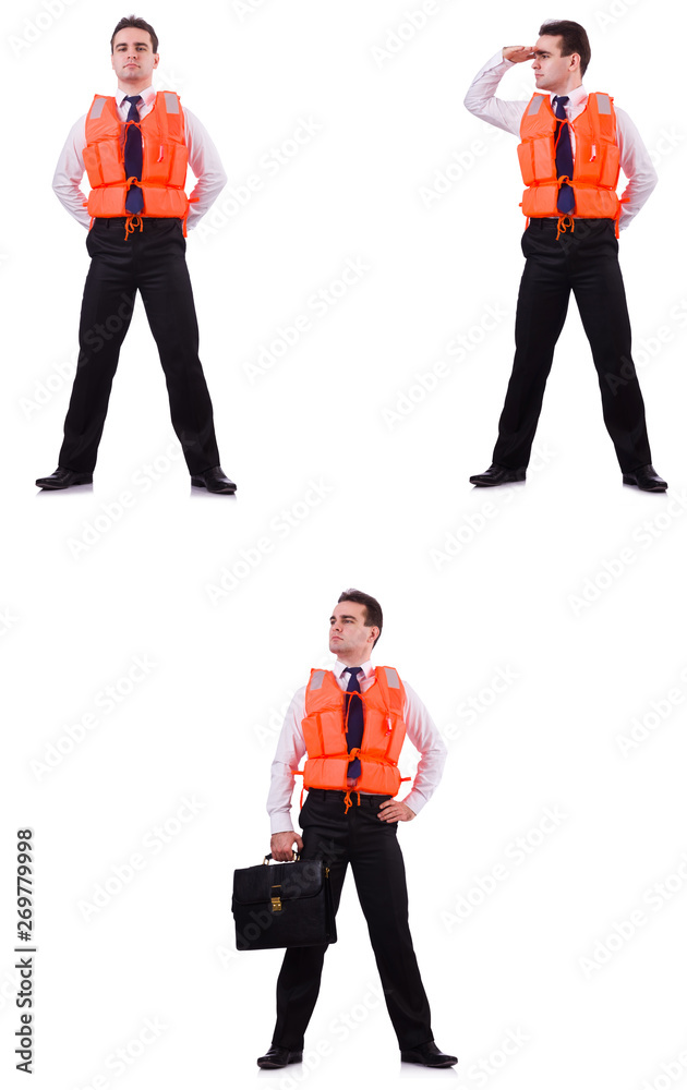 Obraz premium Man in life-jacket isolated on white 