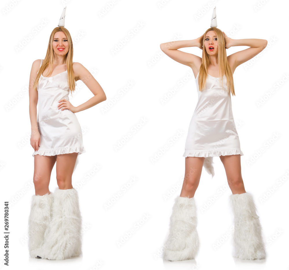 Blond hair woman in masquerade costume isolated on white Blond hair woman in masquerade costume isolated on white