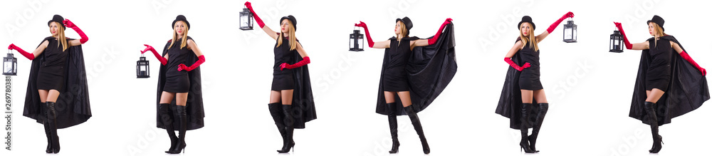 Fototapeta premium Beautiful woman with lantern isolated on white 