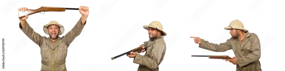 Safari hunter isolated on white Safari hunter isolated on white