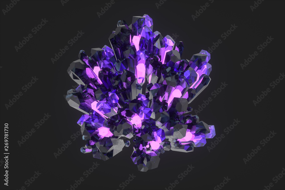 A cluster of precision-cut magic crystal, science fiction and magic theme, 3d rendering. A cluster of precision-cut magic crystal, science fiction and magic theme, 3d rendering.