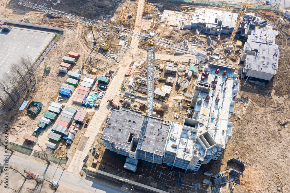 aerial panoramic view of city construction site