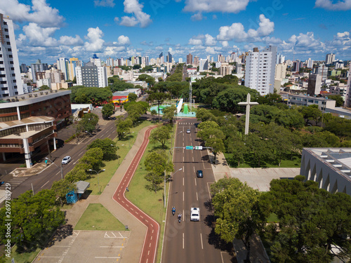 Aerial image of the city of Cascavel - Paraná. In the image we have the Brazil Avenue and the Migrant Square. photo
