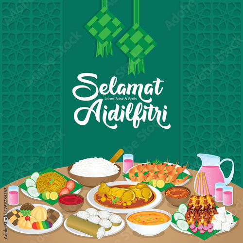 Iftar/Berbuka Puasa (or Fatoor) is the evening meal with which Muslims end their daily Ramadan fast at sunset.  (Caption: Hari Raya Aidilfitri also known as Eid al-Fitr)