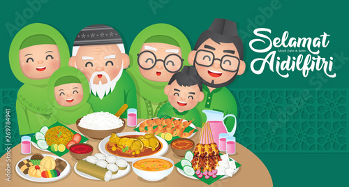 Iftar/Berbuka Puasa (or Fatoor) is the evening meal with which Muslims end their daily Ramadan fast at sunset.  (Caption: Hari Raya Aidilfitri also known as Eid al-Fitr)