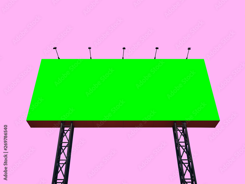 Fototapeta premium Billboard, Large blank billboard with empty screen on isolated pink background, Copy space banner ready for your advertisement design.