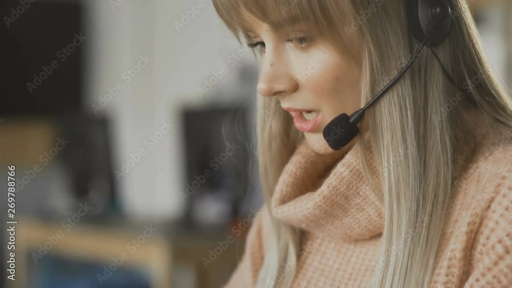 Dolly move of Woman working in online support service Dolly move of Woman working in online support service