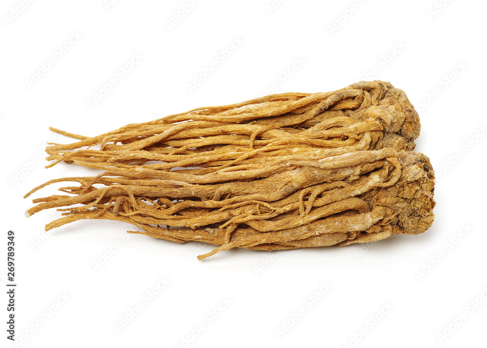 Angelica root used in chinese traditional herbal medicine, over white background. Radix angelicae sinensis, Angelica root used in chinese traditional herbal medicine, over white background. Radix angelicae sinensis,