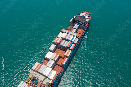  Aerial view of container cargo ship in sea