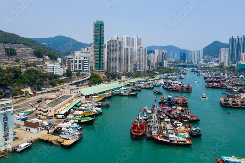 Aerial view of Hong Kong typhoon shelter in aberdeen