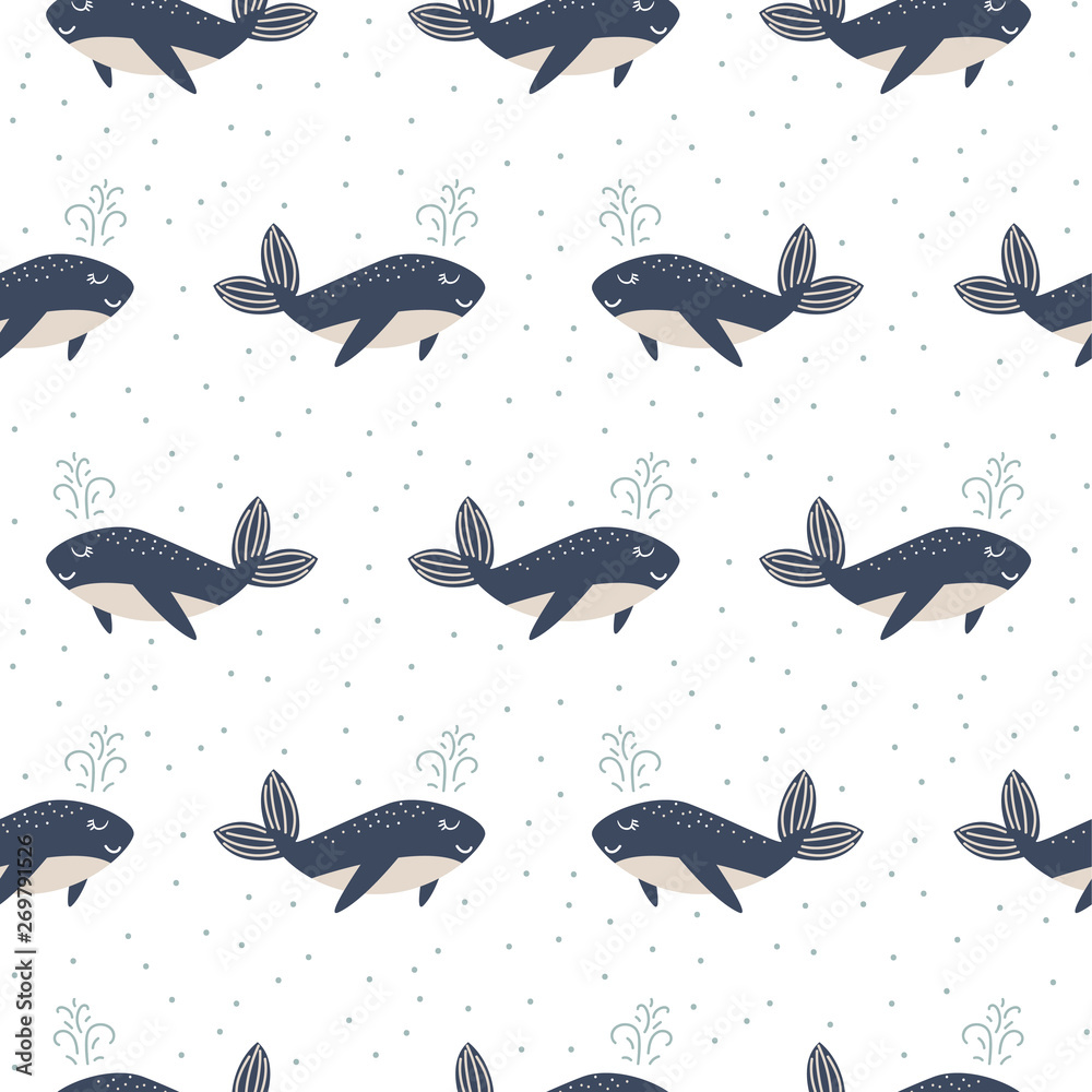 Dolphin seamless vector pattern. Cartoon style blue fun fish background. Dolphin seamless vector pattern. Cartoon style blue fun fish background.