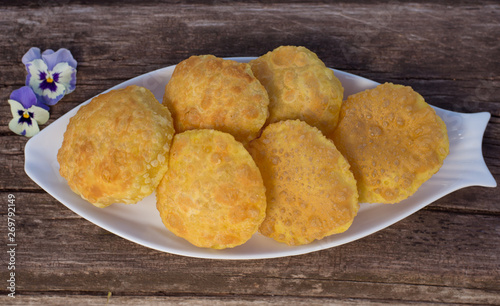 Plate of fried puri - indian traditional snack