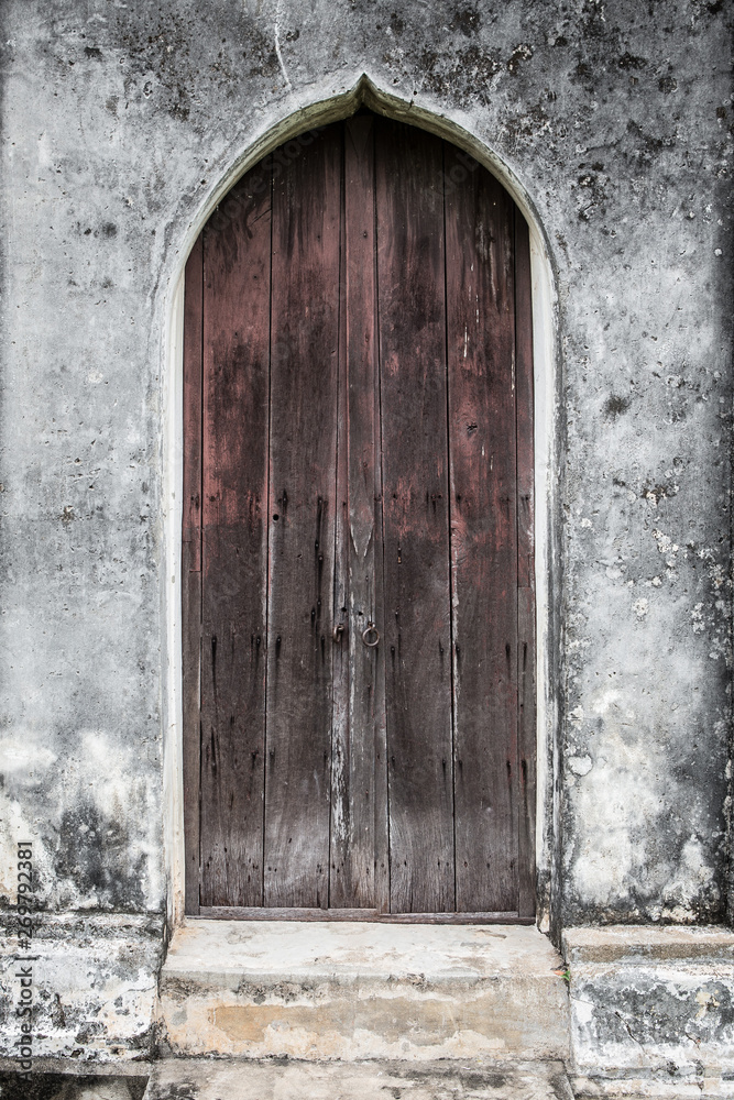Old wooden door on historic buildings