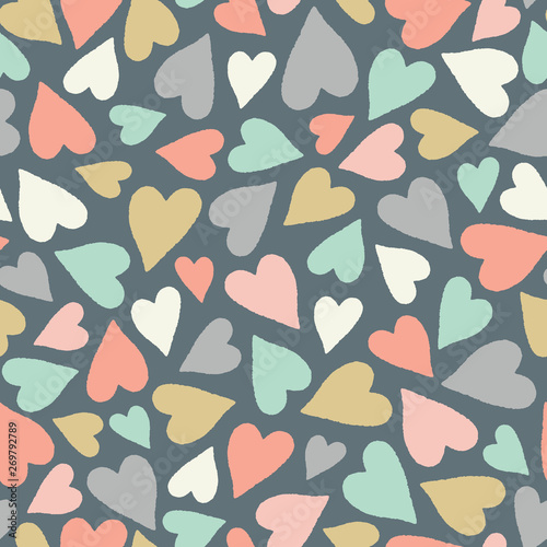 Hand drawn pastel tossed heart pattern. A pretty vector seamless repeat pattern ideal for valentines fabric, scrap booking and stationery projects projects.