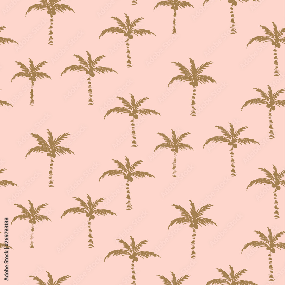 Palm trees gold on pink retro style seamless pattern design.