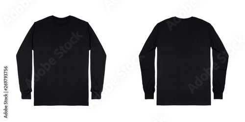 Black long sleeve t shirt front and back view isolated on white background. photo