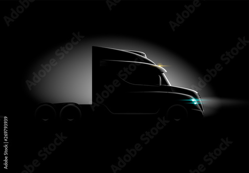photorealistic truck in the dark in the light side viewphotorealistic truck in the dark in the light side view