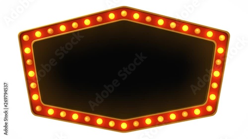 Red marquee gold light board sign retro on white background. 3d rendering