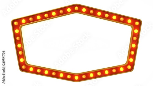 Red marquee gold light board sign retro on white background. 3d rendering