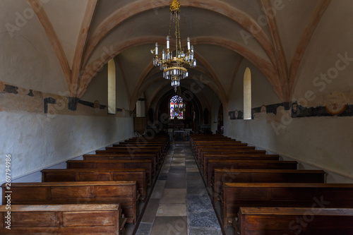 CHATEAUNEUF   FRANCE - JULY 2015  Interior of medieval church in Chateauneuf-en-Auxois village  France