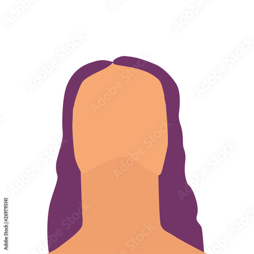 Colored female head silhouette. Face front view. Looking up woman for avatar icon.