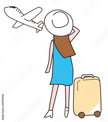 飛行機を眺める女性