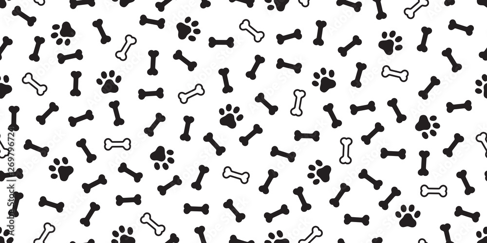 Dog bone seamless pattern vector paw footprint french bulldog pet cartoon scarf isolated repeat wallpaper tile background doodle illustration white