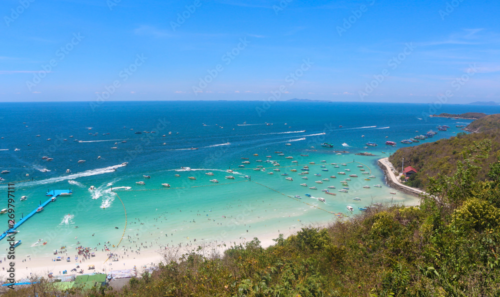 Koh Lan island,  Pattaya, Thailand. Beautiful white sand and blue water.
