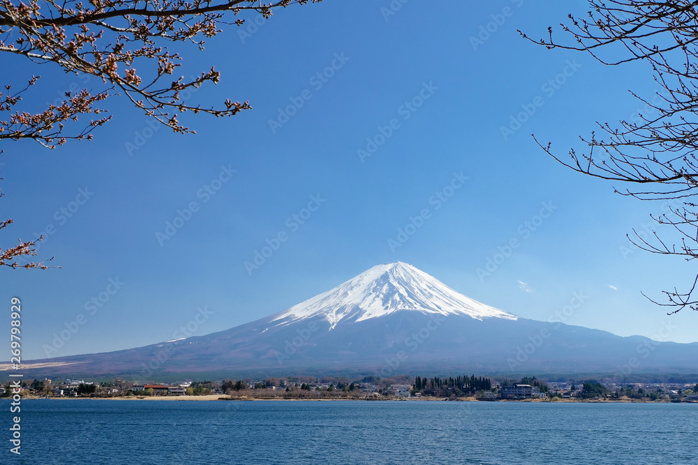 Mount Fuji view from Lake Kawaguchi, Yamanashi Prefecture, Lake Kawaguchi is a very popular tourist spot near Fuji Japan