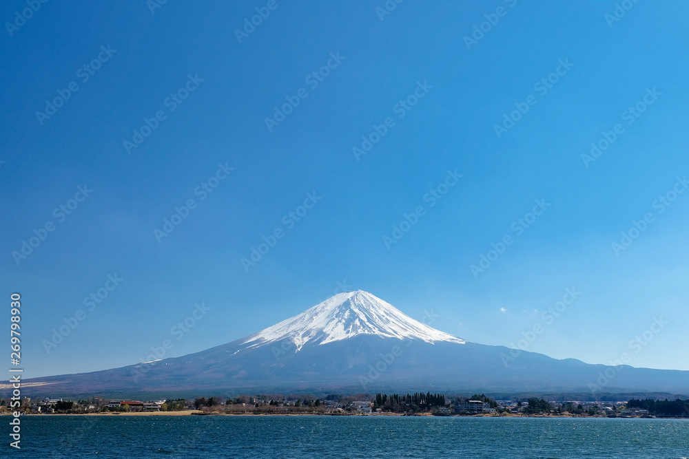 Mount Fuji view from Lake Kawaguchi, Yamanashi Prefecture, Lake Kawaguchi is a very popular tourist spot near Fuji Japan Mount Fuji view from Lake Kawaguchi, Yamanashi Prefecture, Lake Kawaguchi is a very popular tourist spot near Fuji Japan