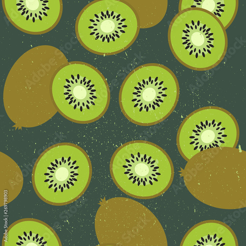 Fresh kiwi background. Hand drawn overlapping backdrop. Colorful wallpaper vector. Seamless pattern with fruits. Decorative illustration, good for printing