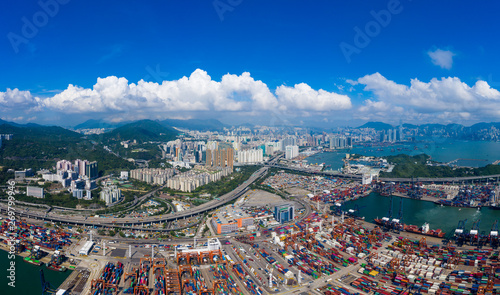 Photography Top view of Kwai Chung Cargo Terminal in Hong Kong