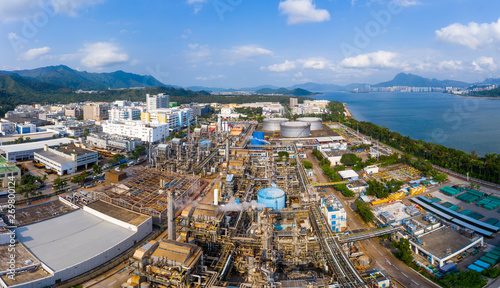 Canvas Print Top down view of Hong Kong industrial plant
