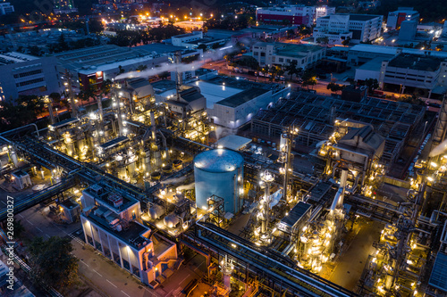 Top view of industrial factory in Hong Kong at night