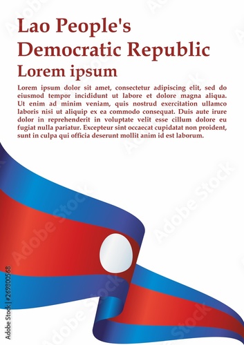 Flag of Laos, Lao People's Democratic Republic. Template for award design, an official document with the flag of Laos. Bright, colorful vector illustration.