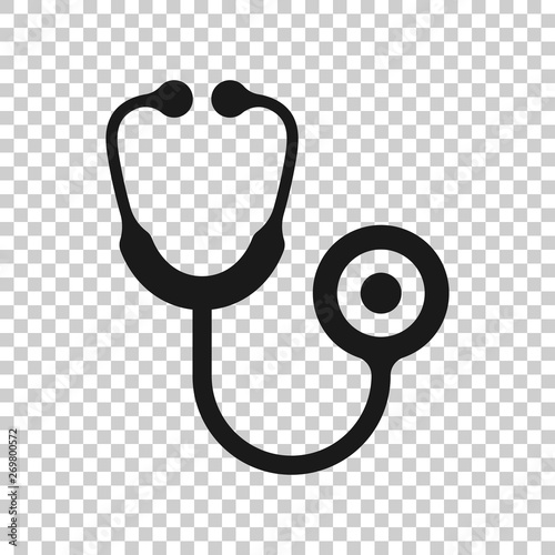 Stethoscope sign icon in transparent style. Doctor medical vector illustration on isolated background. Hospital business concept.