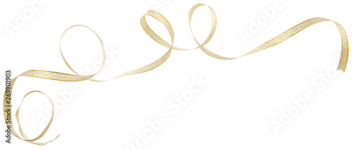 Golden ribbon curl isolated on white background. Golden ribbon bow and curl isolated on white background. 