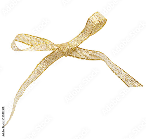 Golden ribbon curl isolated on white background. Golden ribbon bow and curl isolated on white background. 