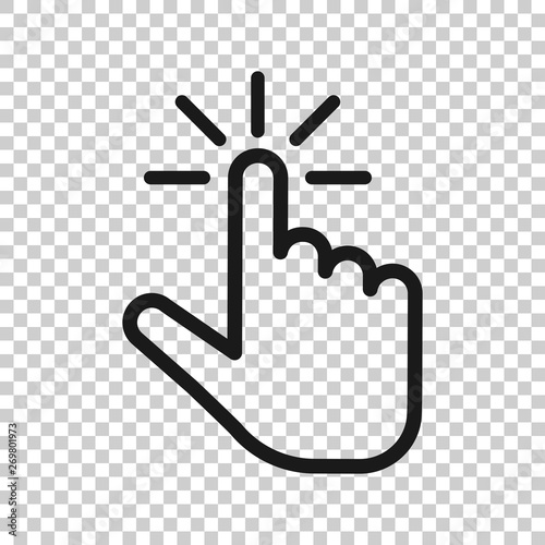 Click mouse icon in transparent style. Pointer vector illustration on isolated background. Hand push button business concept.
