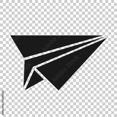Paper airplane icon in transparent style. Plane vector illustration on isolated background. Air flight business concept.