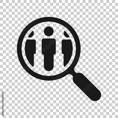 Search job vacancy icon in transparent style. Loupe career vector illustration on isolated background. Find people employer business concept.