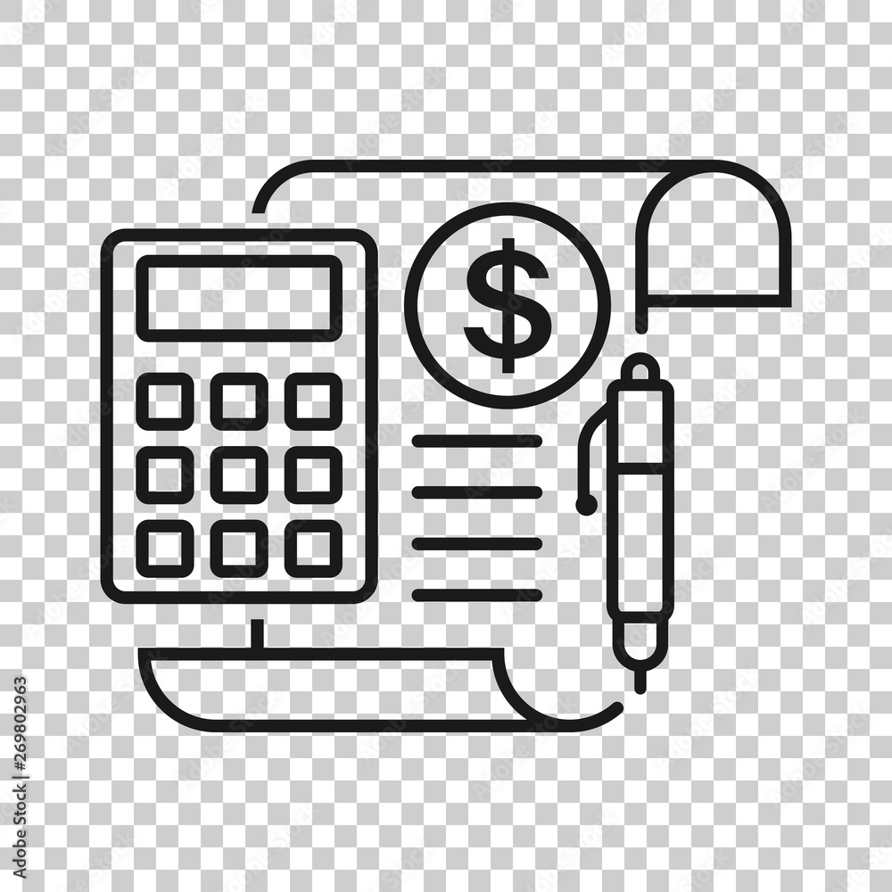 Money calculation icon in transparent style. Budget banking vector illustration on isolated background. Financial payment business concept. Money calculation icon in transparent style. Budget banking vector illustration on isolated background. Financial payment business concept.