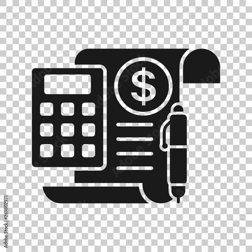 Money calculation icon in transparent style. Budget banking vector illustration on isolated background. Financial payment business concept.